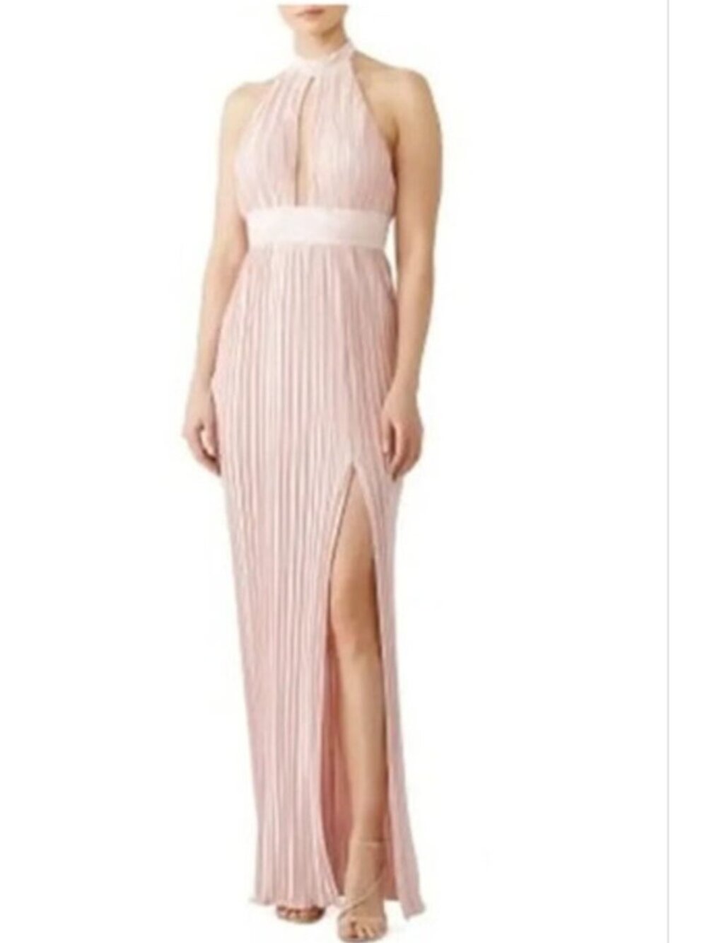 TJD The Jetset Dairies Dress Keyhole Halter Ope3n Back Maxi Pleated  Pink XS